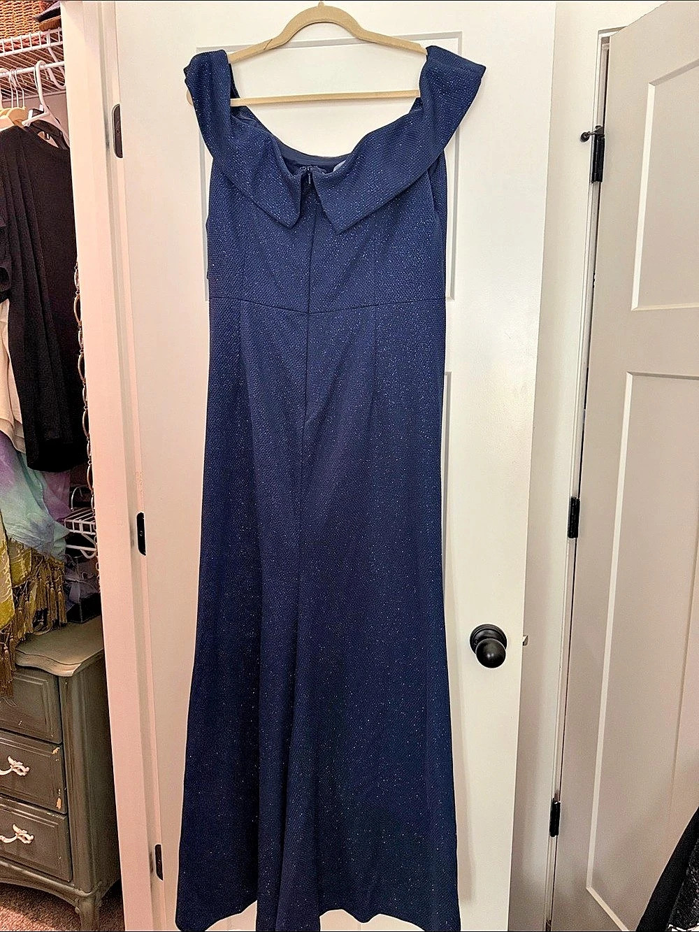 Jones New York Glitter Knit Off Shoulder Gown Blue Size 20W